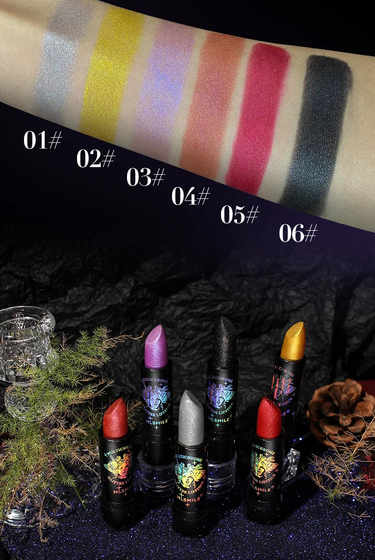 Glitter Lipstick Waterproof Long Lasting Diamond Pearlescent Metallic Lipstick Black Lipgloss Women Lips Makeup Cosmetic  - 6Colors