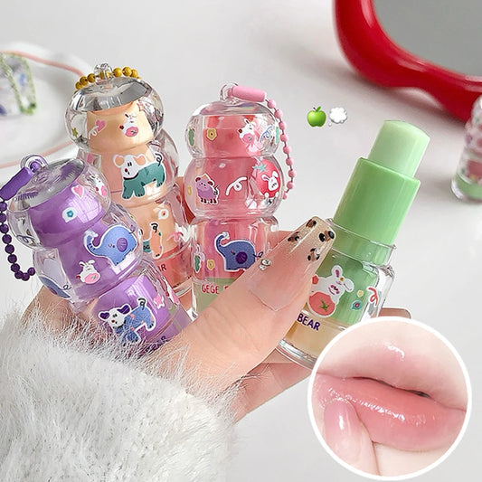 Gege Bear Fruit-Flavored Lip Balm Hydrating Cute Keychain Pendant Lipstick Long Lasting Moisturizing Reduce Lip Lines&Lip Base