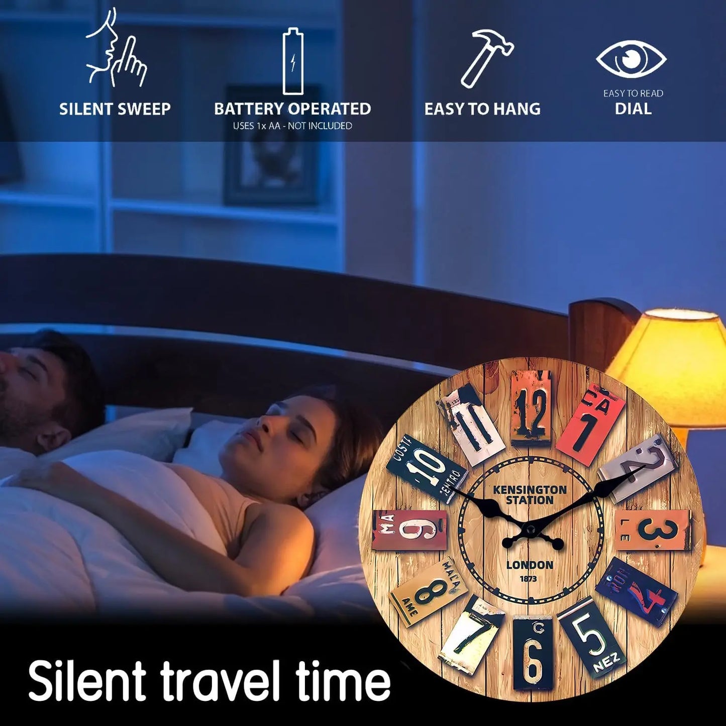 Modern Minimalist Silent Quartz 12 Inch Clock Battery Operated Easy Read Retro Wall Clock for Living Room Office Kitchen Bedroom