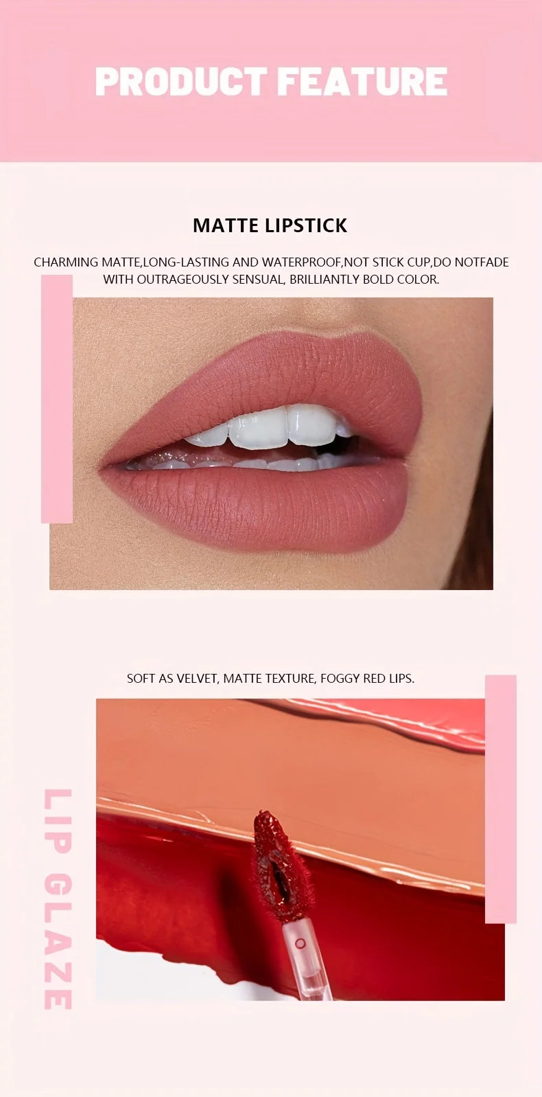 Matte Velvet Lip Tint, Nude Color Lip Glaze, Long Lasting Waterproof Non Transfer, Lightweight Soft Lip Makeup, Perfect Valentin