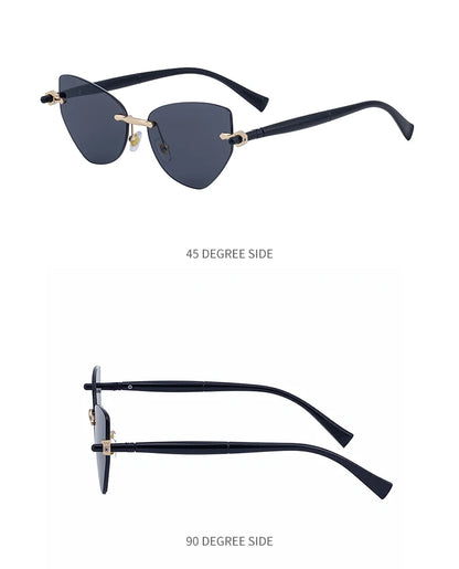 Sexy Cat Eye Punk Rimless Sunglasses Women Luxury Brand Retro Steampunk Polygon Sun Glasses For Ladies Fashion Shades UV400