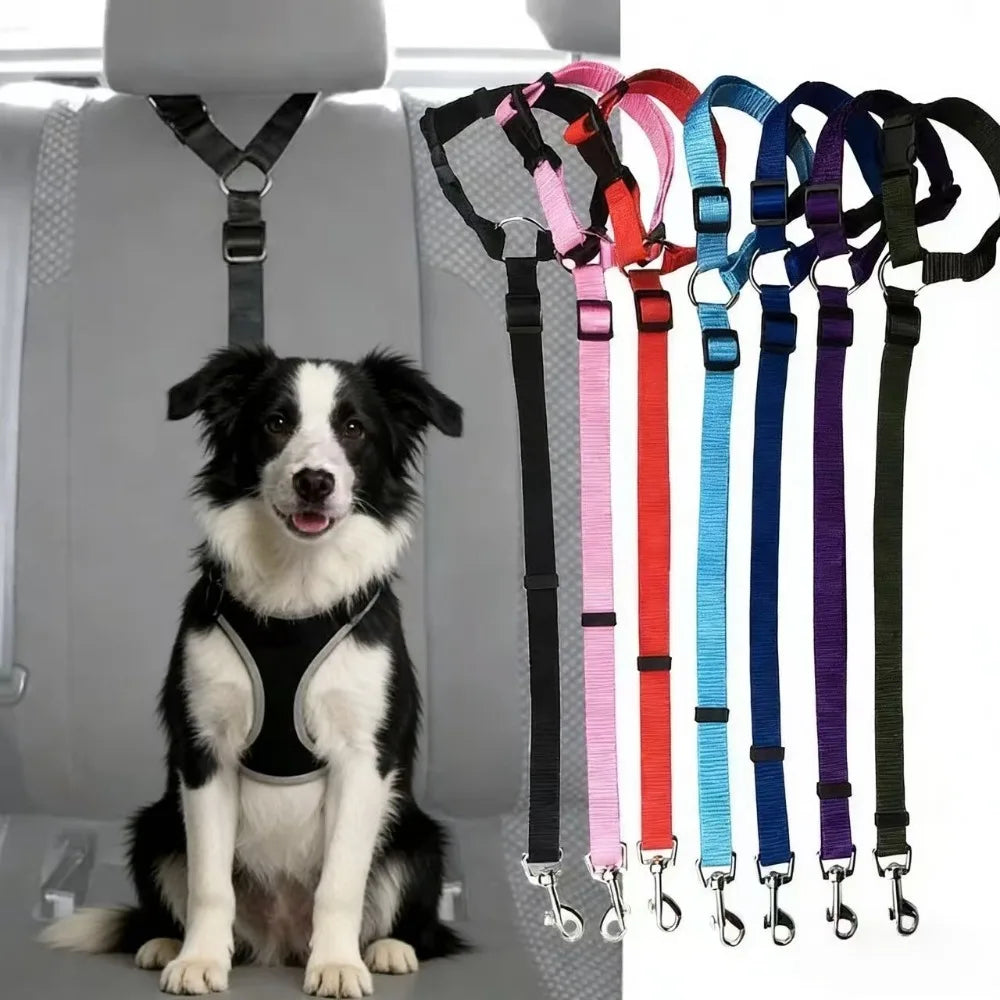 Pet car seat belt, nylon leash, rear seat belt, adjustable dog safety harness collar, pet accessories