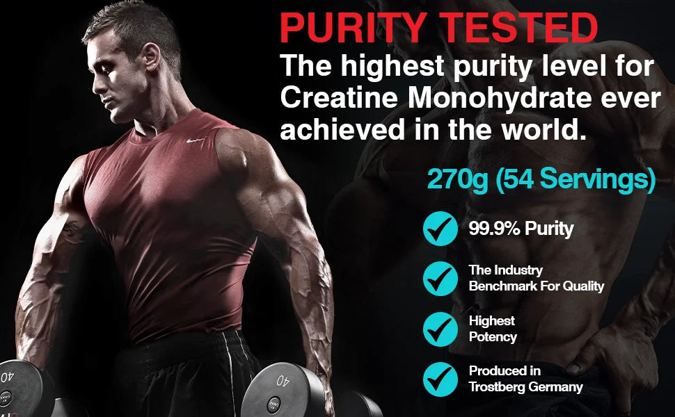 Micronized Creatine Monohydrate Powder, 99.99% Pure Creapure for Muscle Growth, Strength & Performance, Supports Muscle Recover