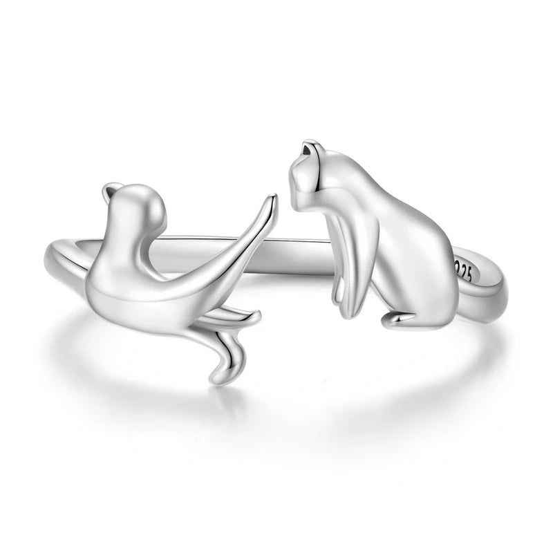 WOSTU 100% 925 Sterling Silver Cat Dog Opening Ring Hot Sale Pet Rings For Women Original Fashion Animal Jewelry Party Gift