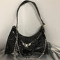 Gothic Dark Punk Underarm Bag With Skull Shoulder Bag Y2k Chain Crocodile Pattern Crossbody Bag  Popular Aesthetic Bags