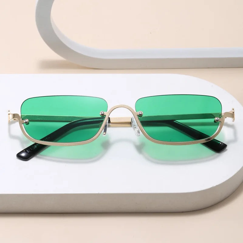 Luxury Brand Designer Half-Rim Rectangular Sunglasses Women Vintage Small Frame Sun Glasses Ladies Geometric Square Eyewear