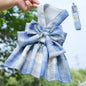 Reusable with Leash Traction Dog Plaid JK Dress Thin Dacron Pet Harness Skirt Adjustable Washable Dog Bow Skirt Rabbit