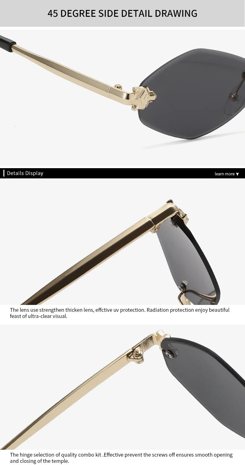 Protective Glasses Fashion Irregular Sunglasses Women Retro Brand Design Metal High Quality Vintage Rhombus Rimless Glasses