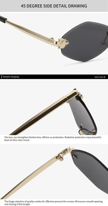 Protective Glasses Fashion Irregular Sunglasses Women Retro Brand Design Metal High Quality Vintage Rhombus Rimless Glasses