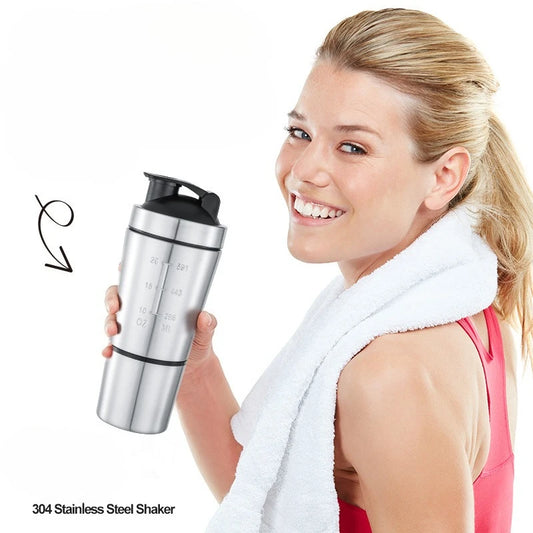 New Stainless Steel Cup Mixer Whey Protein Powder Sports Shaker Water Bottle Detachable Single Layer Outdoor Drink Kettle