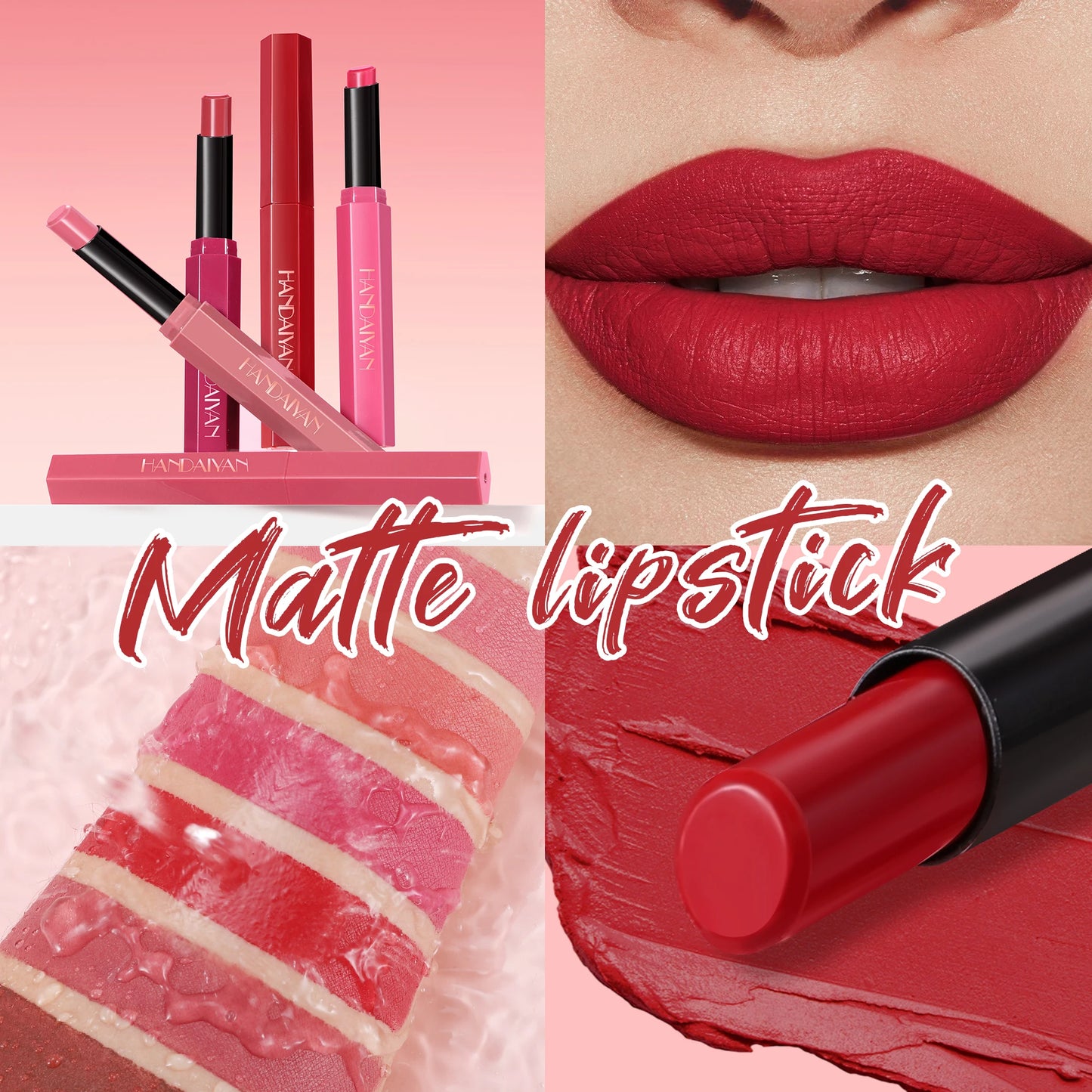 Matte Lipstick Pencil Waterproof Long Lasting Non-Stick Cup Sexy Red Matte Solid Lip Gloss Nude Pink Lipstick Pen Makeup -6 Colors