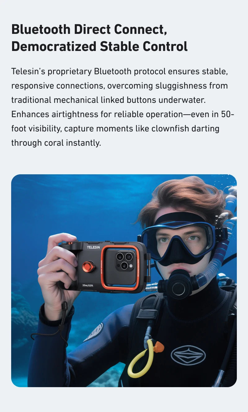 TELESIN Diving Waterproof Phone Case Universal Phone Camera Shoot Hand Grip Holder Shooting Aid Remote Control Handle