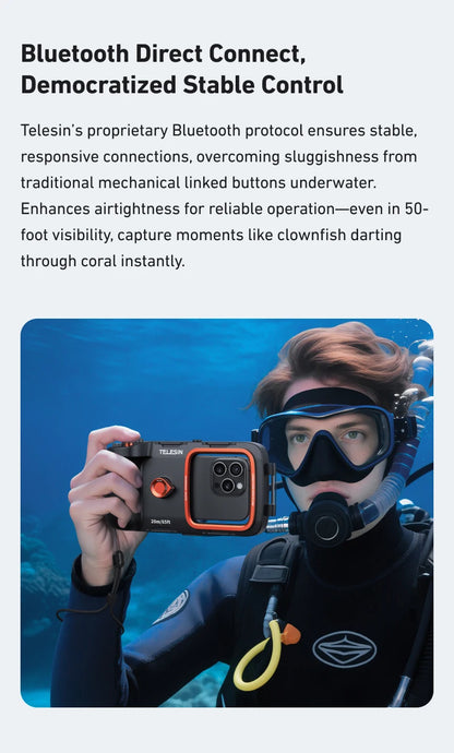 TELESIN Diving Waterproof Phone Case Universal Phone Camera Shoot Hand Grip Holder Shooting Aid Remote Control Handle