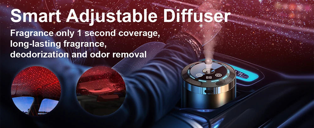 Smart Car Air Aromatherapy Diffuser Fragrance Car Air Fresheners Adjustable Humidifier Essential Oil Diffuser LED Ambient Light