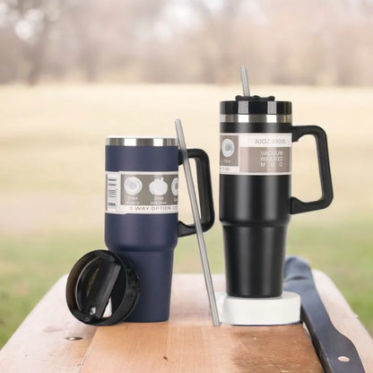 Stainless Steel Car Thermos Bottle Travel Sports Water Bottle Large Capacity with Handle Straw Mug Outdoor Coffee Cup 20oz/30oz