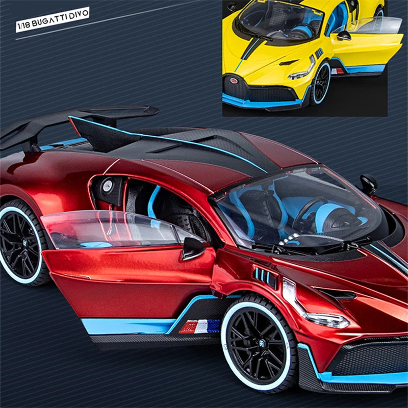 Large Size 1/18 Bugatti DIVO Alloy Sports Car Model Diecasts Metal Toy Vehicles Car Model Simulation Sound Light Gifts