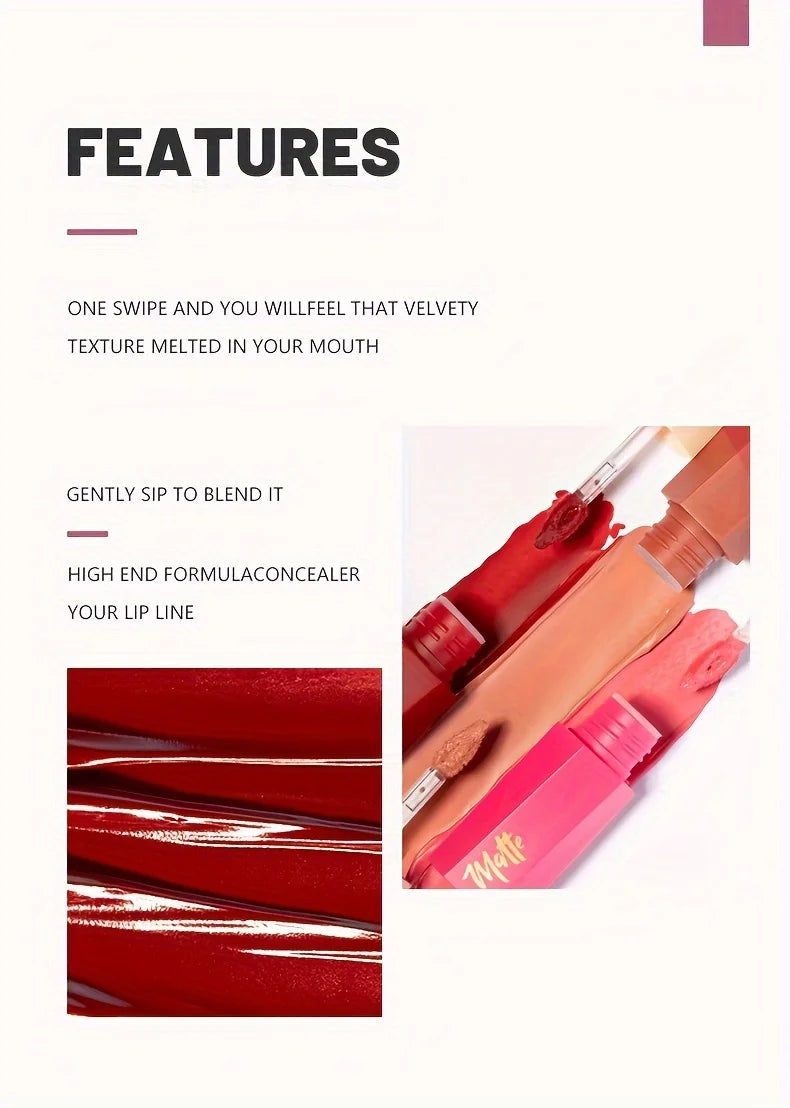 Matte Velvet Lip Tint, Nude Color Lip Glaze, Long Lasting Waterproof Non Transfer, Lightweight Soft Lip Makeup, Perfect Valentin