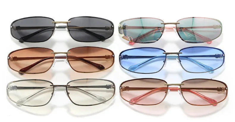 New Y2K Sunglasses For Women High Quality Oval Fashion Luxury Brand Rimless Glasses Trendy Woman Alloy Ladies Shades Eyewear