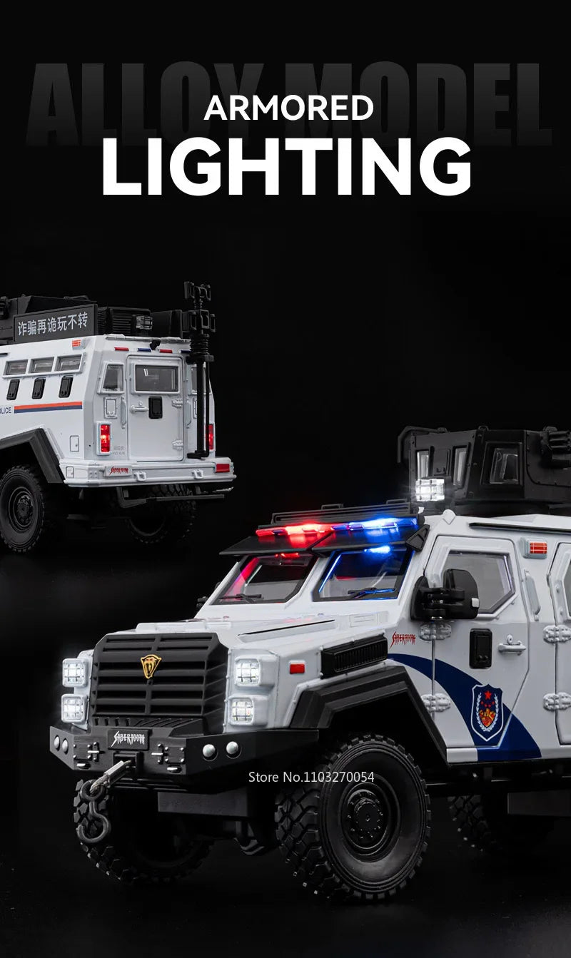 Swordtooth Tiger Police Car scale 1/24 Toy Model Alloy Diecast Explosion Proof Vehicles Door Opened Sound Light Pull Back Decoration Gift