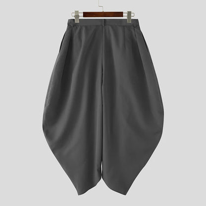 Men Pants Solid Color Button Pleated Casual Wide Leg Trousers Men Streetwear INCERUN Baggy 2026 Fashion Male Long Pants S-5XL