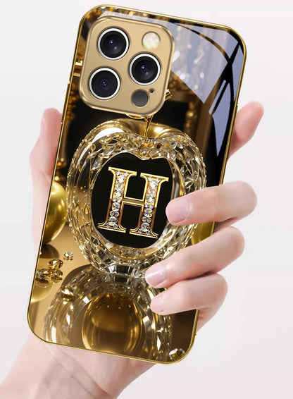 High end golden letter 'F' For IPhone 16 17Pro Max 15 P ro 14 13 Plus 12 Mini 11Pro Max XR 16E 17 Air Golden glass phone case