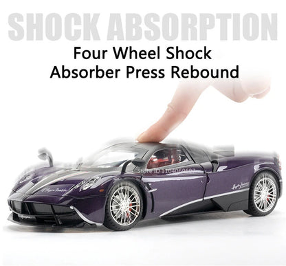 Pagani Huayra 1:18 Model Car Diecast Alloy Sport Cars Sound Light Pull Back Shock Absorption Models Festival Gift
