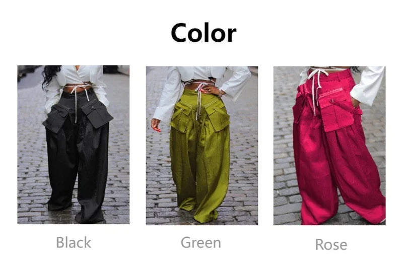 Solid Color Multi-pocket Loose Pants Women High Street Wide Leg Pants Straight High-waisted Oversized Y2K Trousers Pantalones
