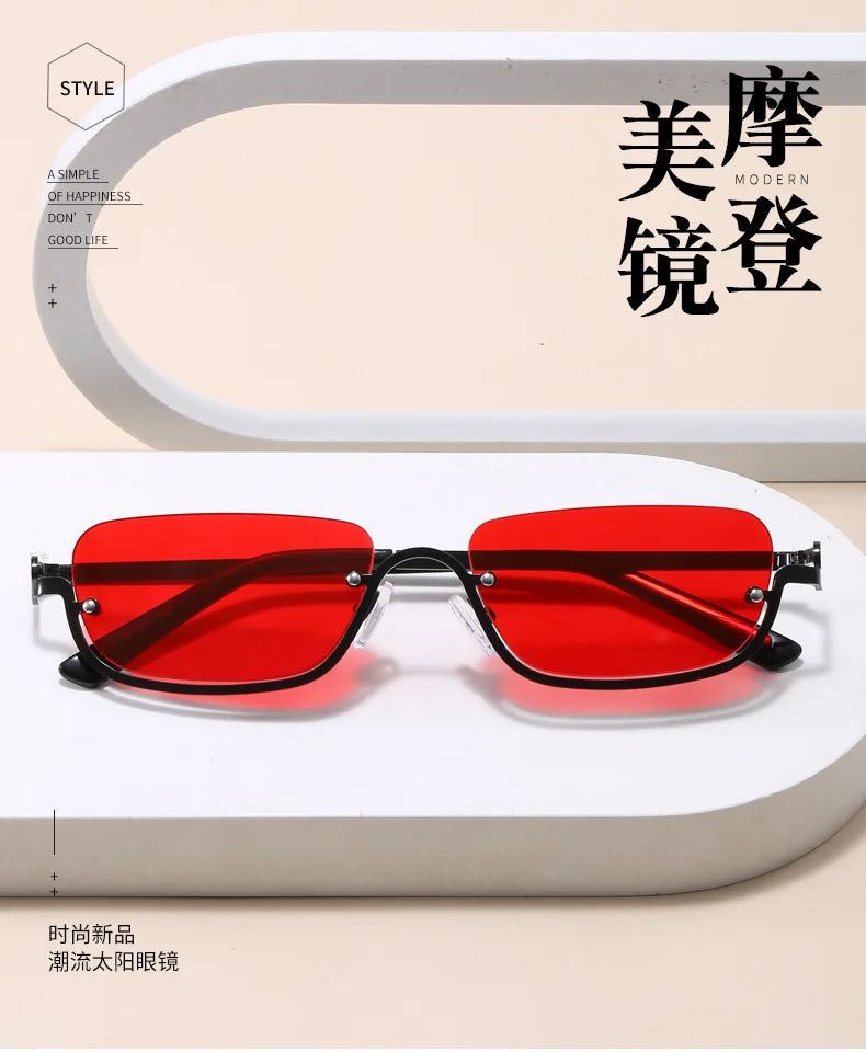 Luxury Brand Designer Half-Rim Rectangular Sunglasses Women Vintage Small Frame Sun Glasses Ladies Geometric Square Eyewear
