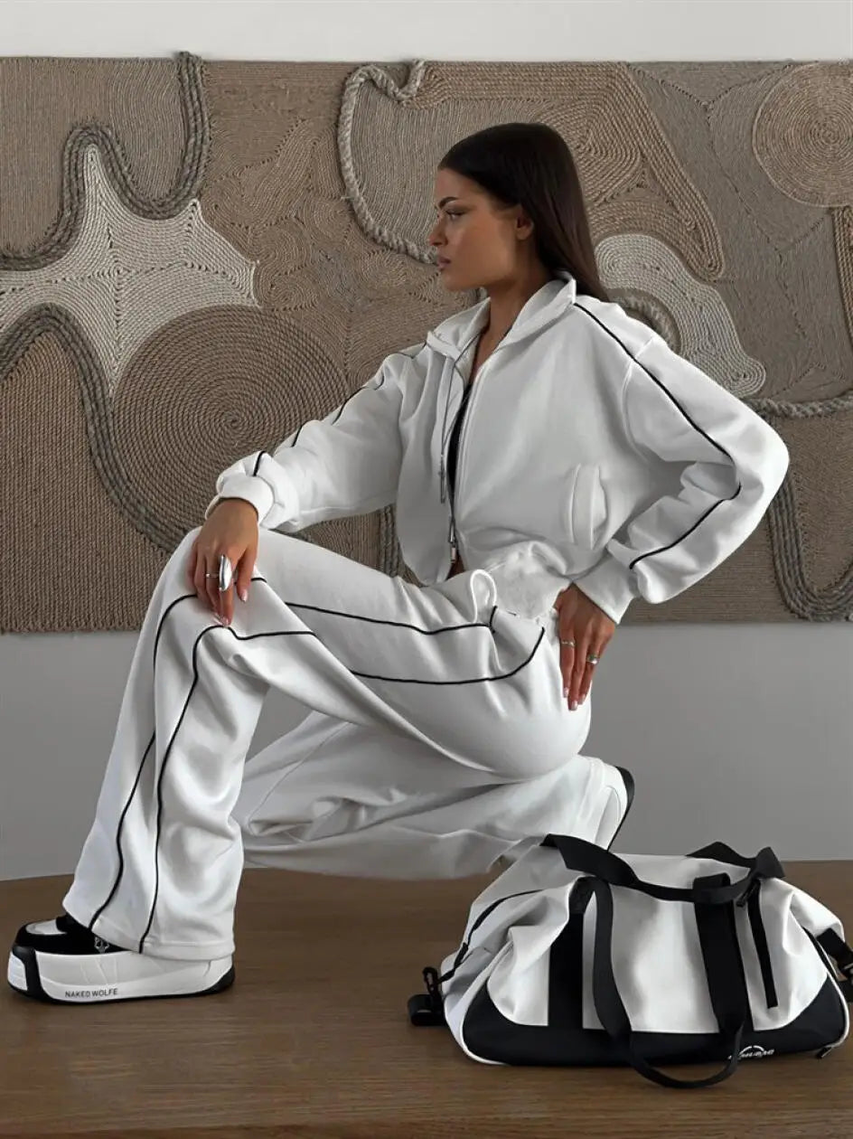 Casual Fashion Suit Ladies Zipper Cardigan Jacket Sports Tether Trousers Two-Piece Ladies Street Style Suit