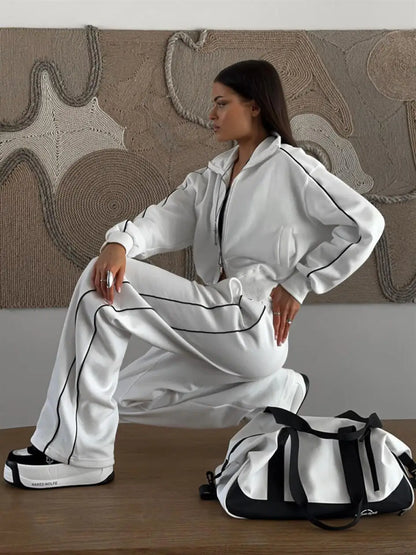 Casual Fashion Suit Ladies Zipper Cardigan Jacket Sports Tether Trousers Two-Piece Ladies Street Style Suit