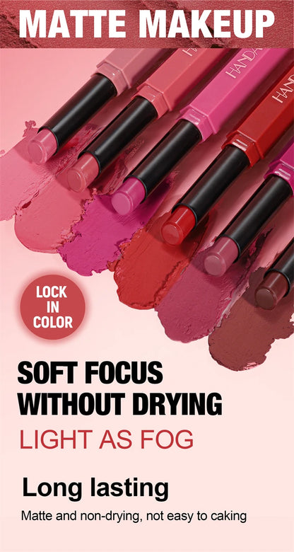 Matte Lipstick Pencil Waterproof Long Lasting Non-Stick Cup Sexy Red Matte Solid Lip Gloss Nude Pink Lipstick Pen Makeup -6 Colors