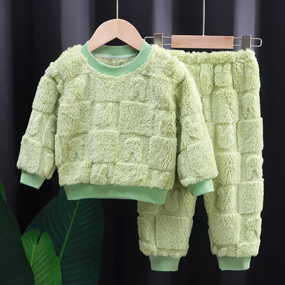 New autumn flange pajamas girl style Liu Su home service boy long sleeve top+trousers set 0-5 year old children pajamas set
