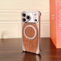 Luxury Metal Frame Walnut Wood Frameless Phone Case For iPhone 17 16 15 14 Pro Max Magsafe Magnetic 360 Rotating Bracket Cover