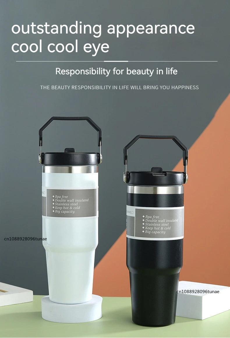 Thermal Water Bottle With Straw Outdoor Sport Coffee Cup Car Insulated Cup Tumbler Vacuum Flask Travel Thermal Mug 20oz/30oz