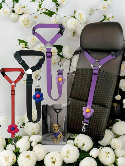 Solid Color Two-in-one Pet Car Seat Belt Nylon Lead Leash Backseat Safety Belt Adjustable Dogs Harness Collar Pet Accessories