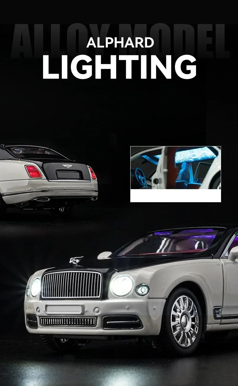 Diecast 1:24 Scale Bentley Mulsanne Alloy Model Car Collection Vehicle Simulation Sound & Light Metal Toy Gift