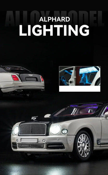 Diecast 1:24 Scale Bentley Mulsanne Alloy Model Car Collection Vehicle Simulation Sound & Light Metal Toy Gift