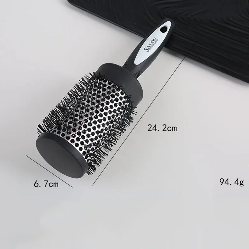 Hair Styling Hair Brush Nylon Comb Cylinder Curly Hair Rolling Comb Thermal Aluminum Tube Round Barrel Hair Comb Curly Tool