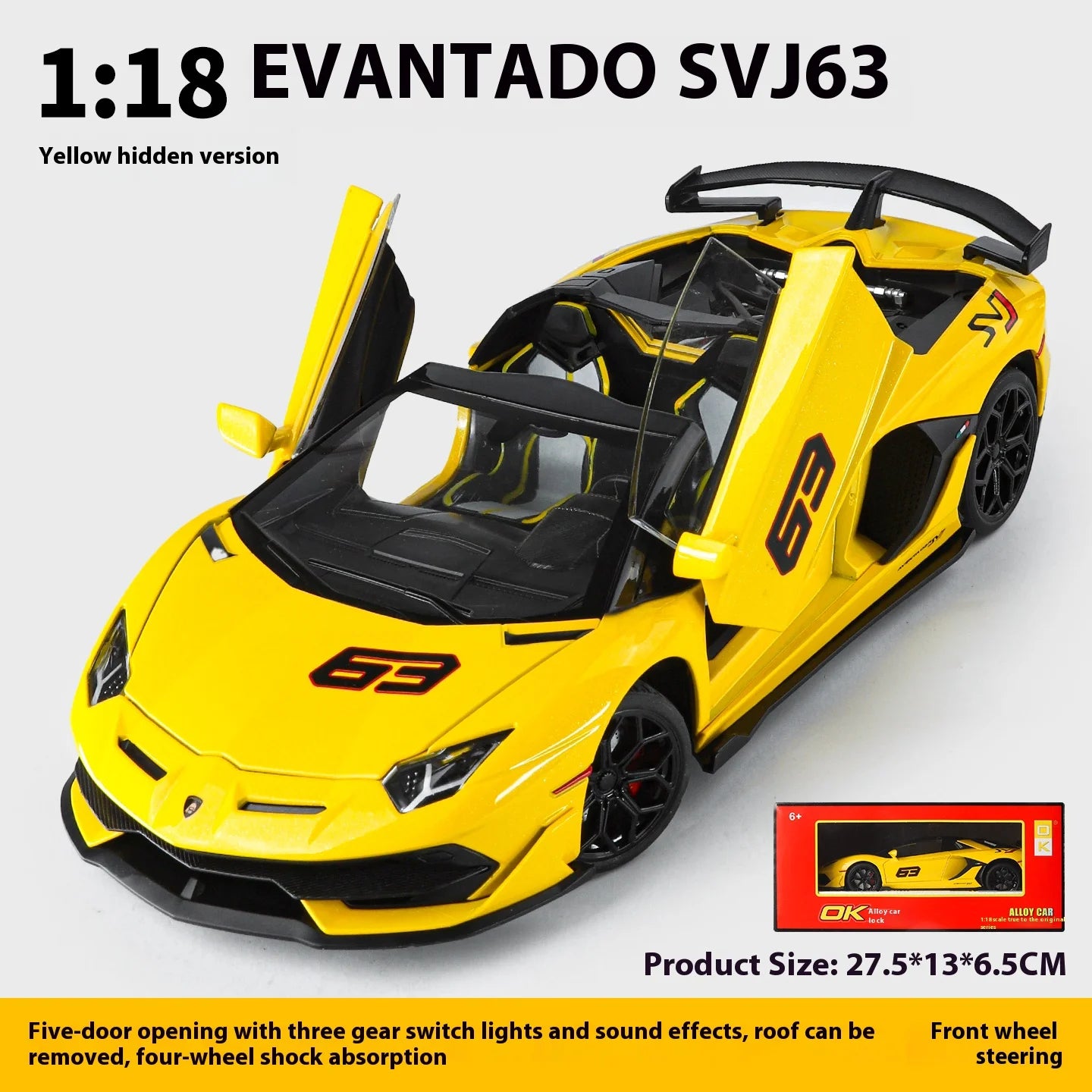Large 1/18 Aventador SVJ Supercar Model Simulation Interior Details Adult Collection Ornaments