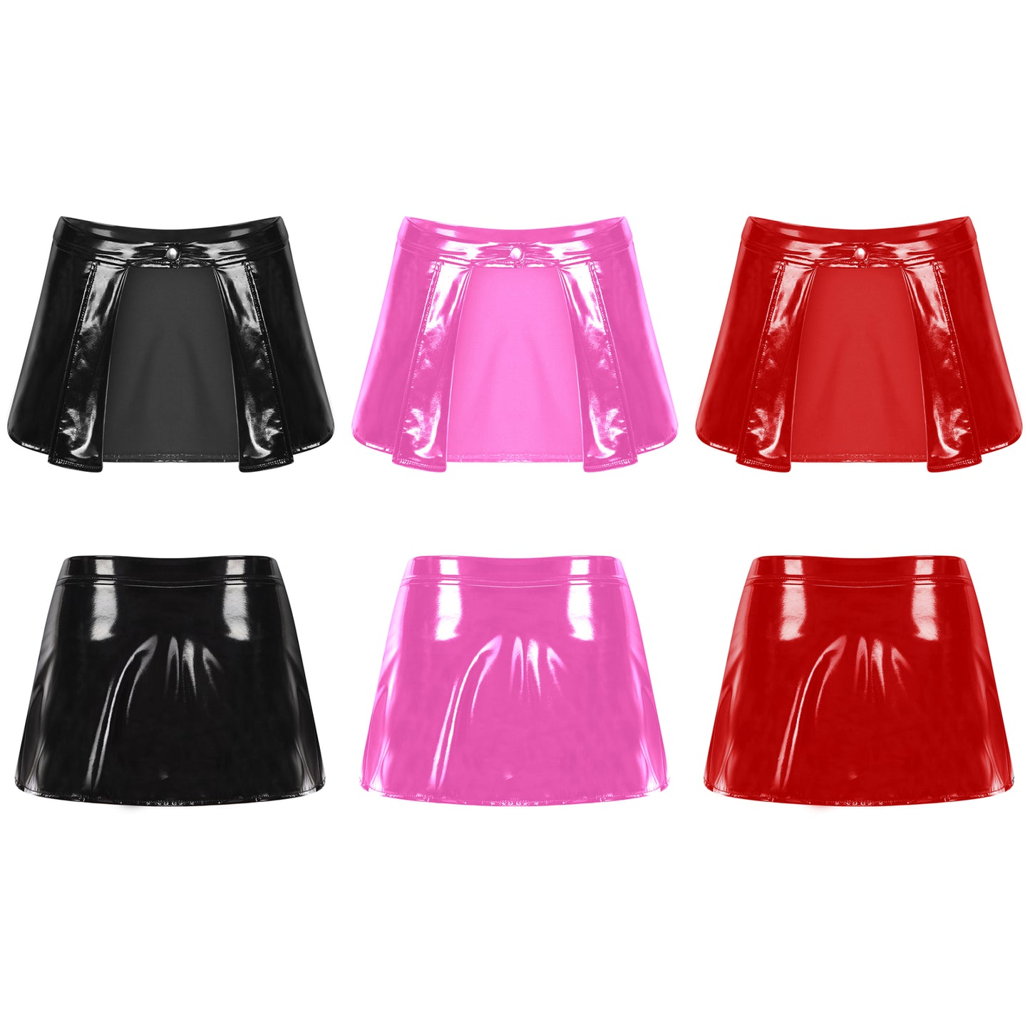 Womens Patent Leather Mini Skirt Female Wet Look Clubwear Rave Custom for Pole Dancing Open Front One Button Bodycon Skirts