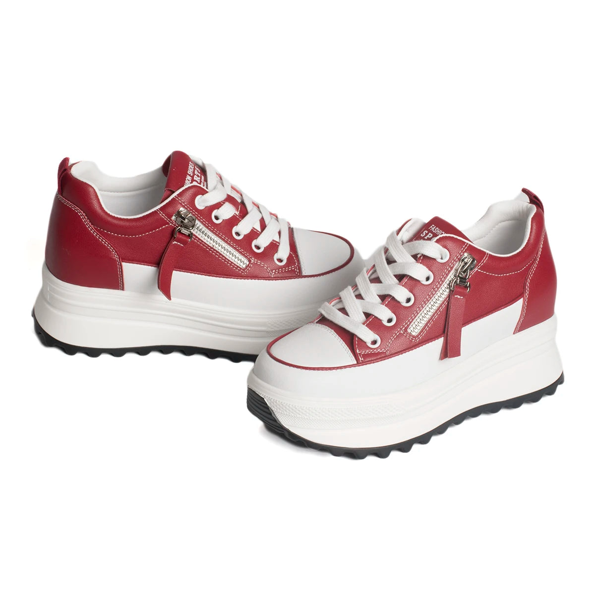 Fujin 7cm Genuine Leather Women Platform Shoes Wedge Sneakers Lace Up