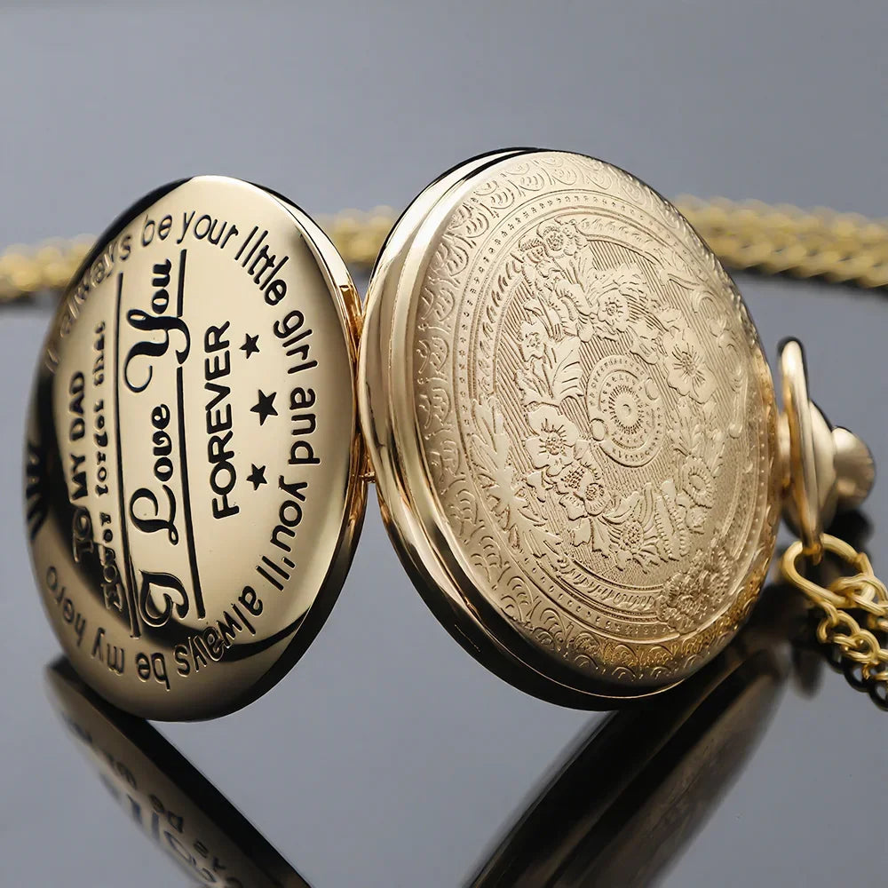 Steampunk Gold Quartz Pocket Watch Necklace for Dad and Grandpa Exquisite Watches Clock Souvenir Gift Reloj Hombre