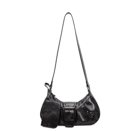 Shoulder Bags Y2K Retro Style Shoulder Bag, Maillard Pleated Rivet Armpit Bag, Fashionable Ladies Cool Leather Shoulder Bag