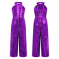 Kids Girls Jazz Dance Performance Jumpsuit Shiny Sequin Sleeveless Halter Romper Birthday Wedding Party Dancing Prom Bodysuit