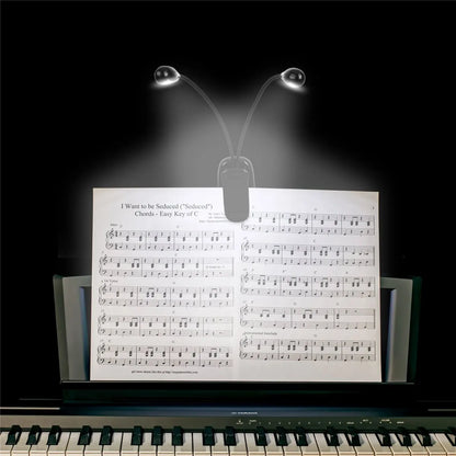 Music Stand Light, Clip on LED Book Lights, USB and AAA Battery Operated, Reading Lamp in Bed, 4 Brightness Levels, Ideal for Bo