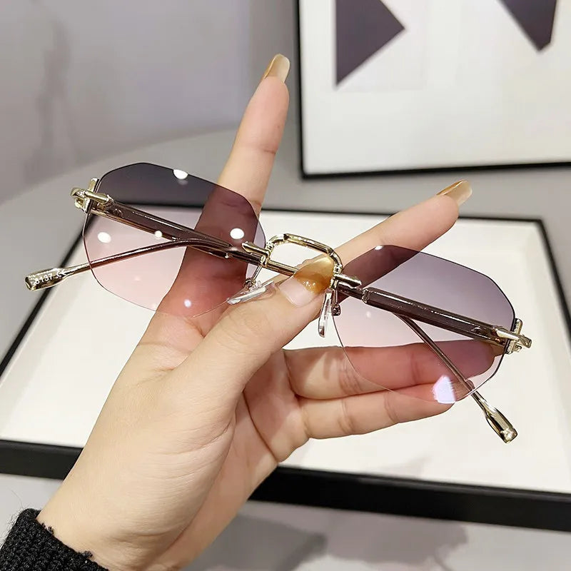New Rimless Luxury Sunglasses Women 
 Diamond Cut Sun Shades For Man And Women Designer Brand Glasses UV400 Frameless Eyewear