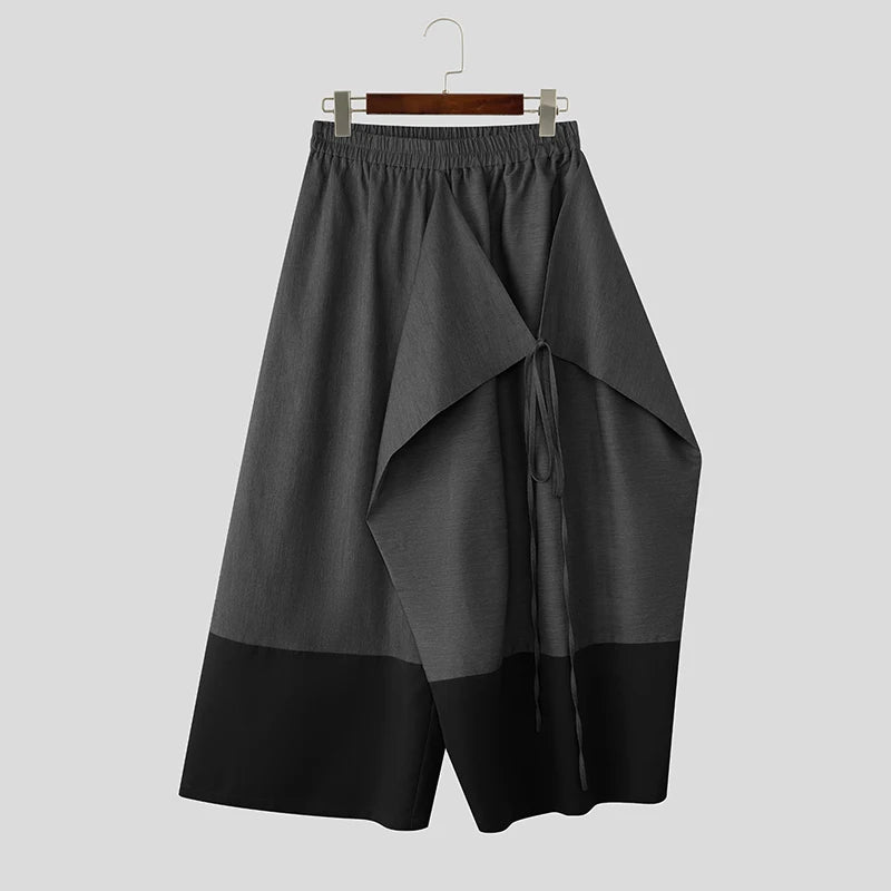 INCERUN Men Irregular Pants Patchwork Joggers Elastic Waist Wide Leg Trousers Men Streetwear Baggy 2026 Casual Male Long Pants