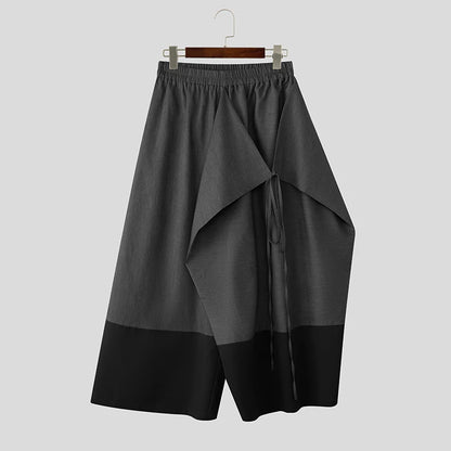 INCERUN Men Irregular Pants Patchwork Joggers Elastic Waist Wide Leg Trousers Men Streetwear Baggy 2026 Casual Male Long Pants