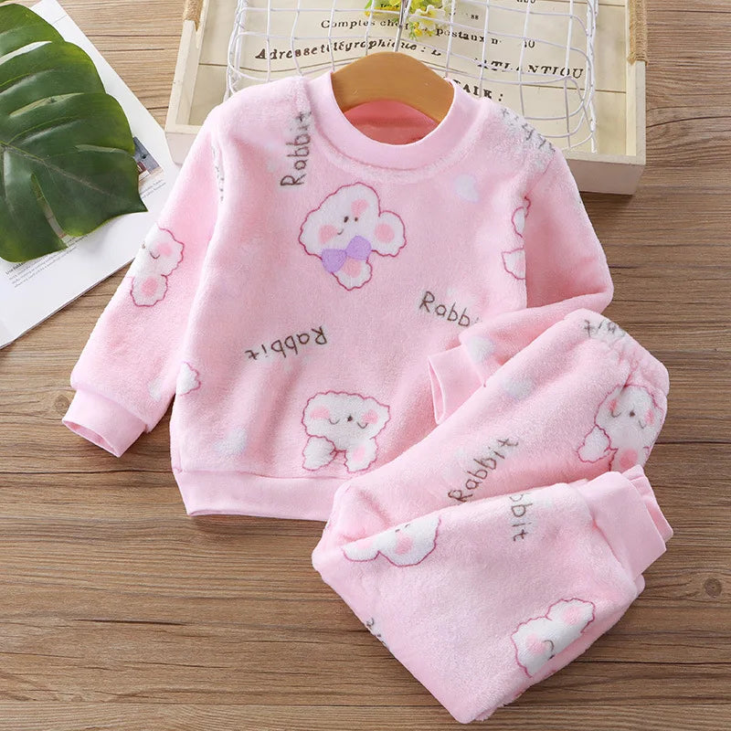 New autumn flange pajamas girl style Liu Su home service boy long sleeve top+trousers set 0-5 year old children pajamas set