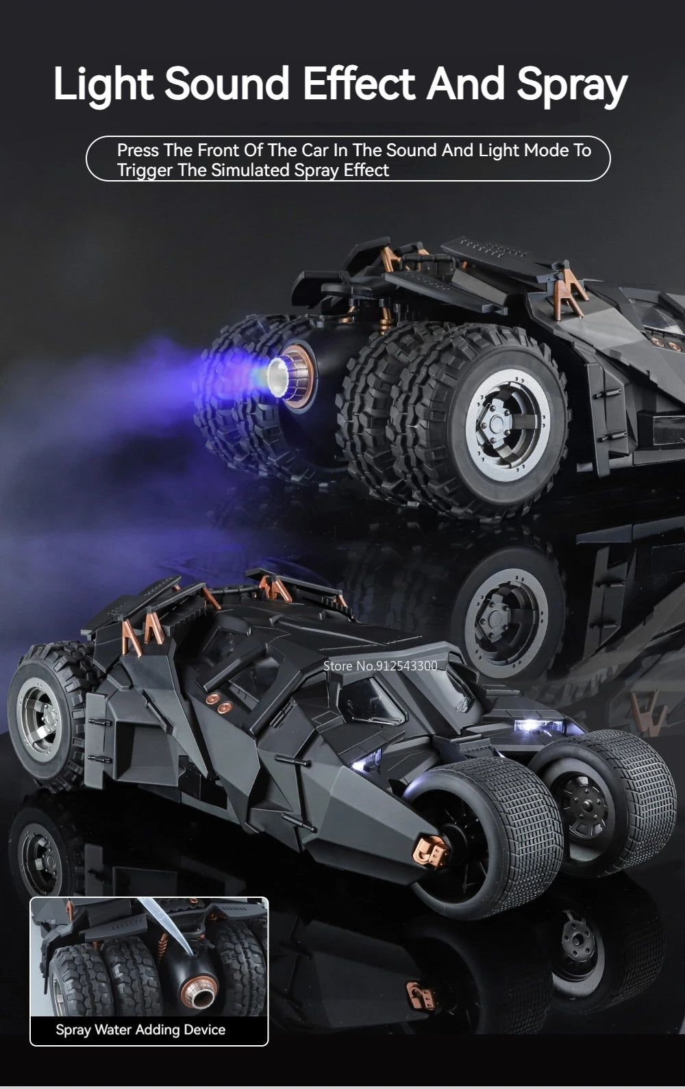 Large Scale 1:18 Batmobile Car Model Toy The Dark Knight Trilogy Sound Light Sliding Spray Alloy Vehicle Models Ornaments Gifts